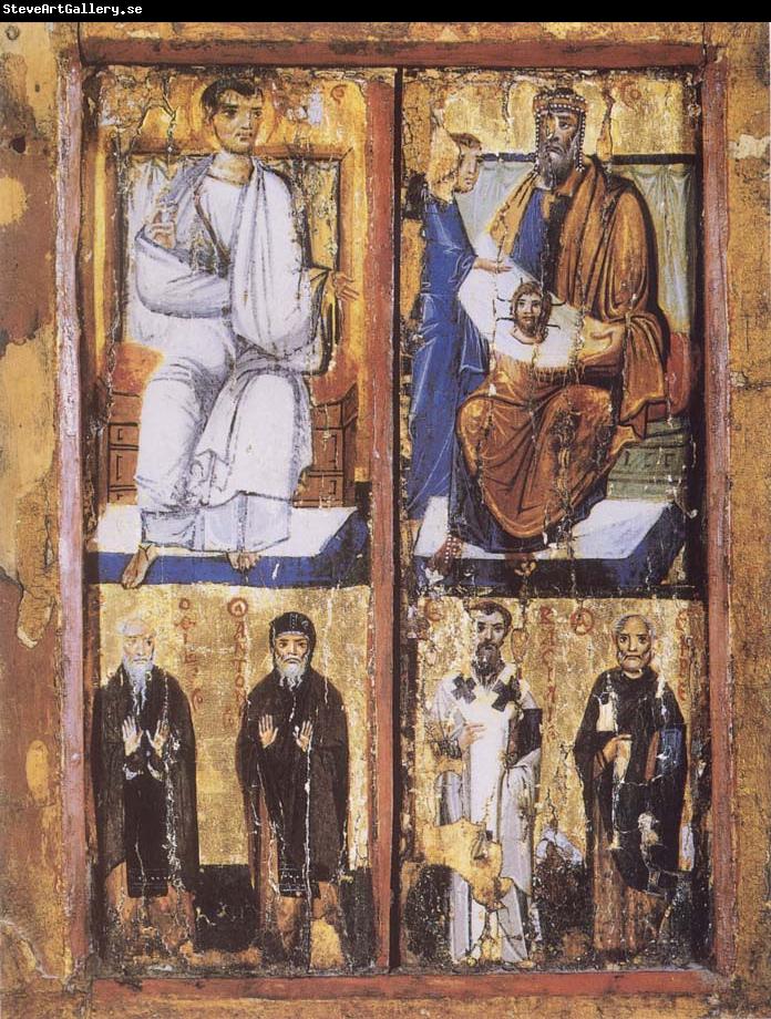 unknow artist The King Abgar Receiving the Mandylion,with the Saints Paul of Thebes